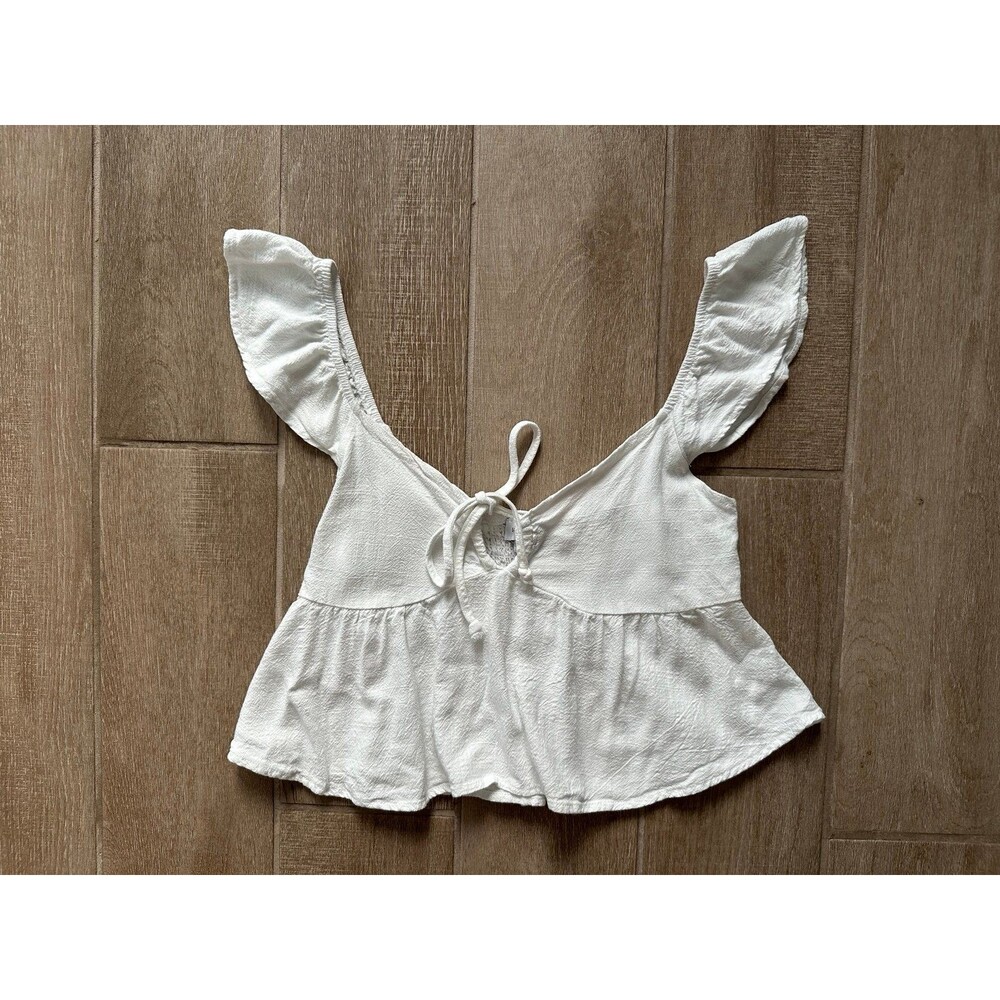White Flutter Sleeve Tie Tank Crop Top Cottagecore Cowgirl Romantic Feminine